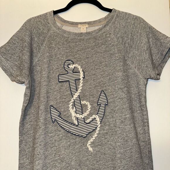J. Crew Medium Short Sleeve Terry Lined Gray Anchor Womens Shirt EUC - Picture 3 of 10